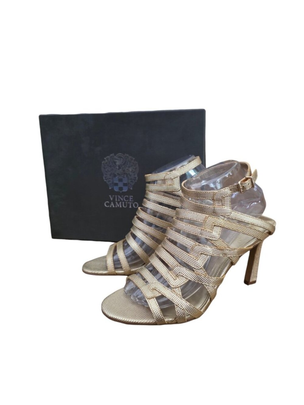 Vince Camuto Rejita Gold Strappy Heels 8 Worn Once